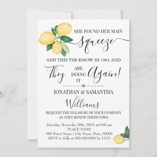 レモンの誓い更新記念日結婚式招待状 招待状 (正面)