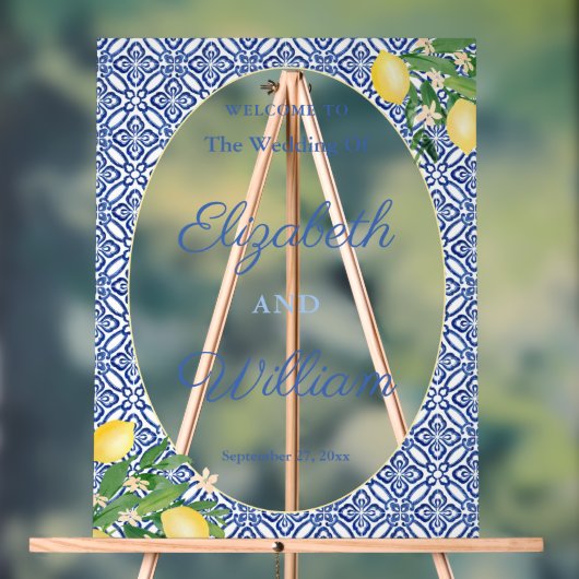 レモンの青い結婚タイルの歓迎サイン3 アクリルサイン (ニュートラル)