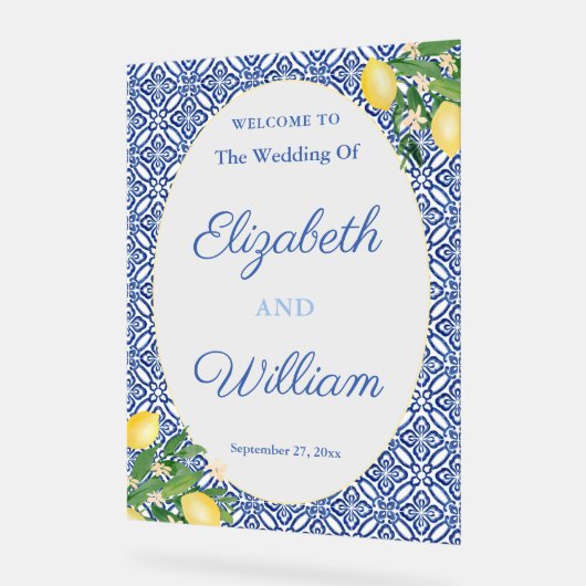 レモンの青い結婚タイルの歓迎サイン3 アクリルサイン (傾斜)