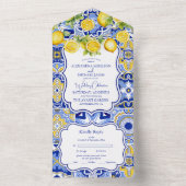 レモンの青い結婚タイル オールインワン招待状 (内側)