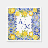 レモンの青い結婚タイル スタンダードカクテルナプキン (正面)
