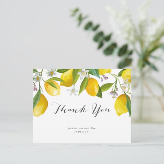 レモンをテーマにした夏のブライダルシャワー感謝していユー ポストカード (スタンド正面)