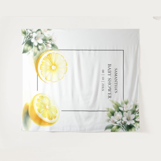 レモンをテーマにした赤ちゃんシャワー写真の背景 タペストリー (正面(横))