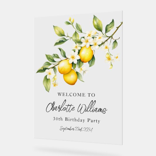 レモンをテーマにした30th誕生日パーティーへようこそ アクリルサイン (傾斜)