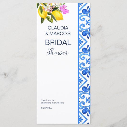 レモンをテーマ地中海のにした青いタイルテンプレート メニュー (裏面)