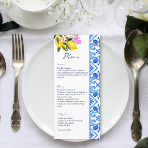 レモンをテーマ地中海のにした青いタイルテンプレート メニュー