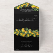 レモンをテーマ結婚にしたブラックの全招待状 オールインワン招待状 (外側)