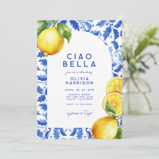 レモンアマイタリアンルフィブルータイルブライダルシャワー 招待状 (スタンド正面)