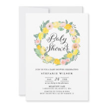 レモンアンドピンクローズリースブライダルシャワー招待状