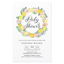 レモンアンドピンクローズリースベビーシャワー招待状