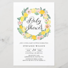 レモンアンドピンクローズリースベビーシャワー招待状