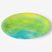 レモンイエローとターコイズブルーウォーター色 ペーパープレート (アングル)