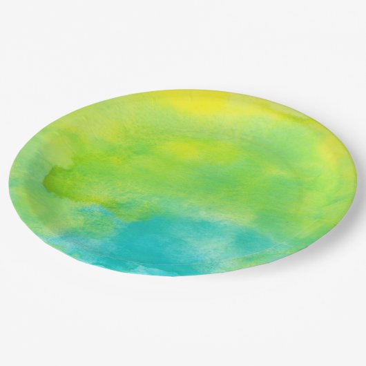 レモンイエローとターコイズブルーウォーター色 ペーパープレート (アングル)