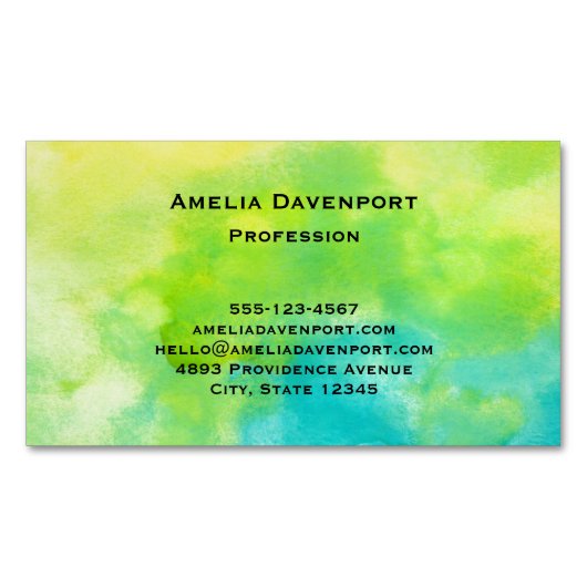 レモンイエローとターコイズブルーウォーター色 マグネット名刺 (正面)