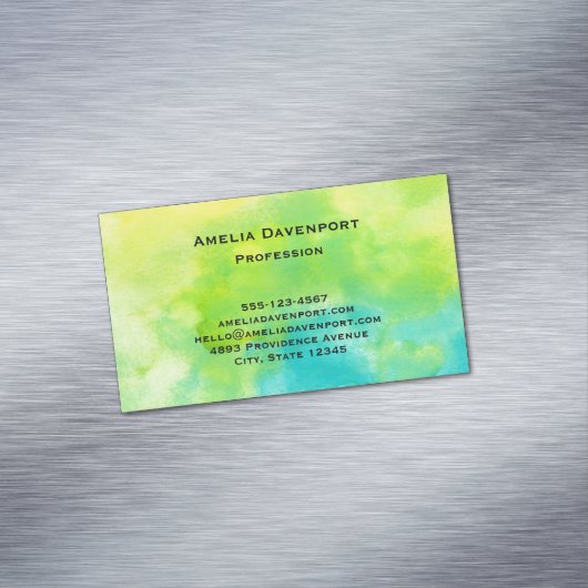 レモンイエローとターコイズブルーウォーター色 マグネット名刺 (インサイチュ)