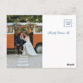 レモンイエローとネイビーブルーのウェディング サンクス ポストカード (裏面)