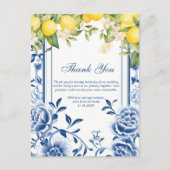 レモンイエローとネイビーブルーのウェディング サンクス ポストカード (正面)