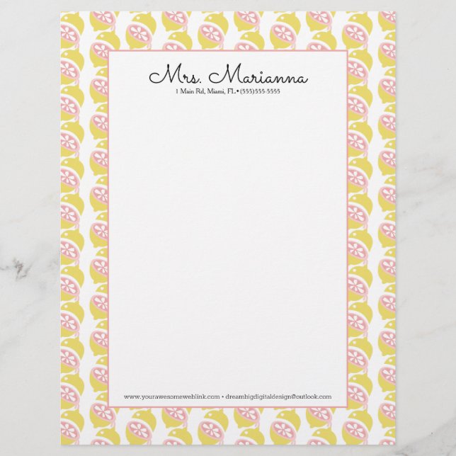 レモンイエローとピンクの滴下夏のパターン レターヘッド (正面)