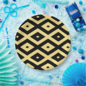 レモンイエローとブラックダイヤモンドパターン ペーパープレート (パーティー)