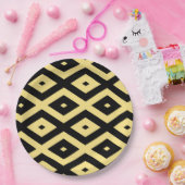 レモンイエローとブラックダイヤモンドパターン ペーパープレート (パーティー)