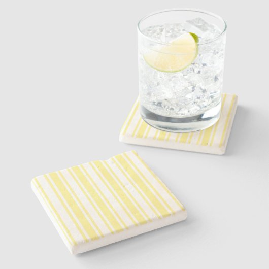レモンイエローとホワイトキャンディストライプー ストーンコースター (横)