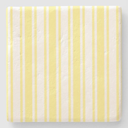 レモンイエローとホワイトキャンディストライプー ストーンコースター (正面)