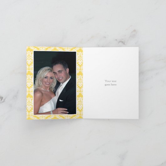 レモンイエローのグレーのダマスク柄の結婚式のお礼写真 サンキューカード (内部)