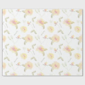 レモンイエローの水彩花のウェディングシャワー ラッピングペーパー (フラット)