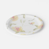 レモンイエローの水彩花のブライダルシャワー ペーパープレート (アングル)