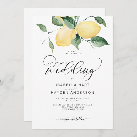 レモンイエローガーデンサマーボタニカルボホ結婚ズ 招待状 (正面/裏面)