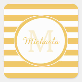 レモンイエローキャンディストライプーガーリーズの名前とモノグラム スクエアシール