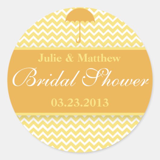 レモンイエロークラスシェブロンブライダルシャワーシール ラウンドシール (正面)