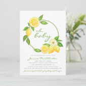 レモンイエローシトラスグリーン水玉模様ベビーシャワー 招待状 (スタンド正面)