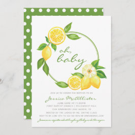 レモンイエローシトラスグリーン水玉模様ベビーシャワー 招待状