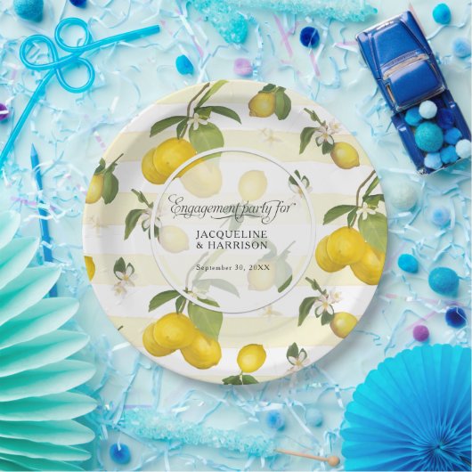 レモンイエローストライプシトラスフローラ婚約パーティ ペーパープレート (パーティー)