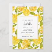レモンイエローストライプシトラスリーフブライダルシャワー 招待状 (正面)