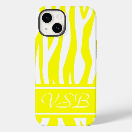 レモンイエローゼブラプリント（モノグラム付） Case-Mate iPhoneケース (裏面)
