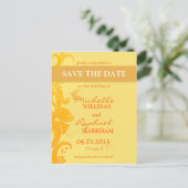 レモンイエローバードの結婚式 Save the Date 案内ポストカード (スタンド正面)