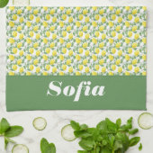 レモンイエローパターン名前をカスタムする白 キッチンタオル (折り畳み)