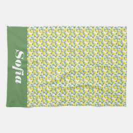レモンイエローパターン名前をカスタムする白 キッチンタオル