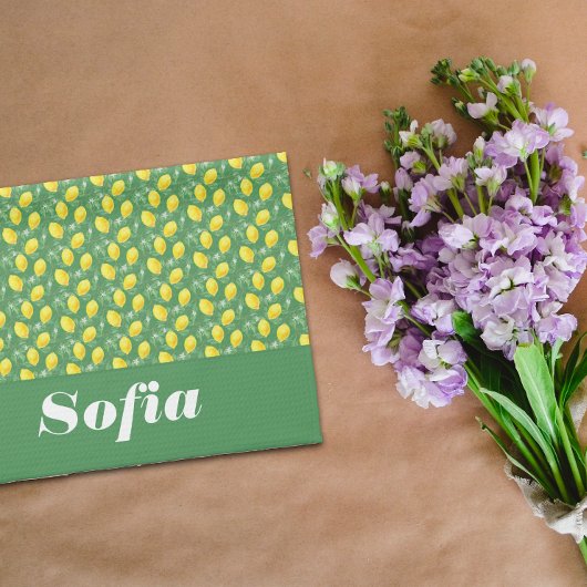 レモンイエローパターン名前をカスタムする白 キッチンタオル