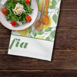 レモンイエローパターン名前をカスタムする白 キッチンタオル