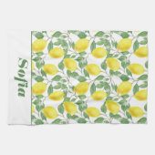 レモンイエローパターン名前をカスタムする白 キッチンタオル (横)