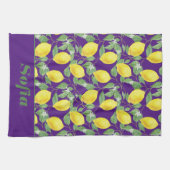 レモンイエローパターン名前をカスタムする紫 キッチンタオル (横)