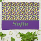 レモンイエローパターン名前をカスタムする キッチンタオル (折り畳み)