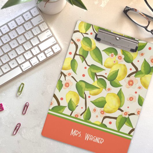 レモンイエローパーソナライズされたネームフローラ先生 クリップボード