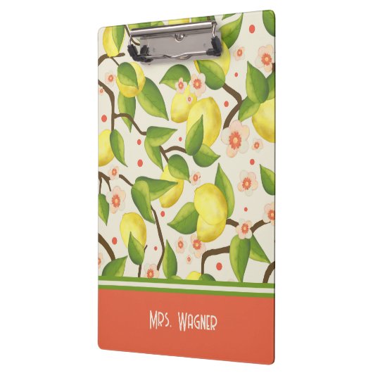 レモンイエローパーソナライズされたネームフローラ先生 クリップボード (左)