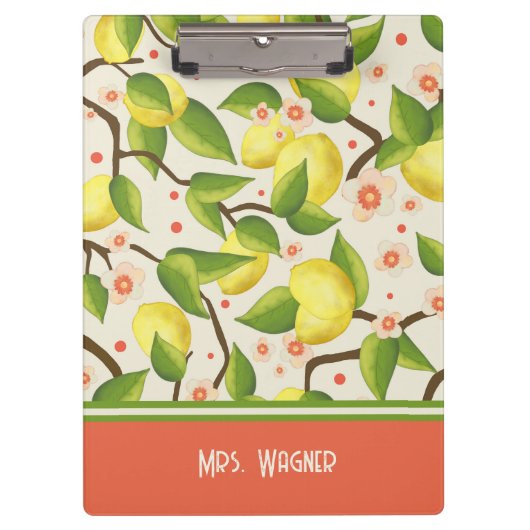 レモンイエローパーソナライズされたネームフローラ先生 クリップボード (正面)