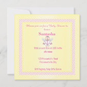 レモンイエローピンクストライプの天使ベビーシャワー 招待状 (裏面)