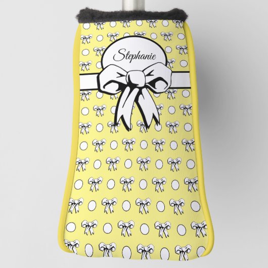 レモンイエローホワイト水玉模様弓パーソナライズされた ゴルフヘッドカバー (回転90)